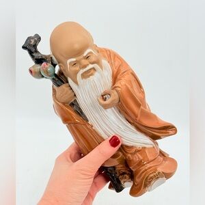 Vintage Wanjiang Wucai Porcelain Shouxing Figurine | Chinese God of Longevity